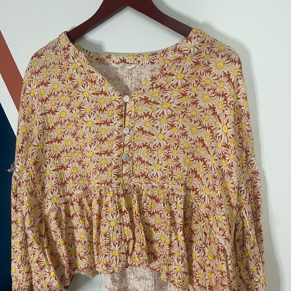 Simply Southern Floral Blouse - Yellow and Orange Country Cowgirl Vibe - Picture 2 of 7
